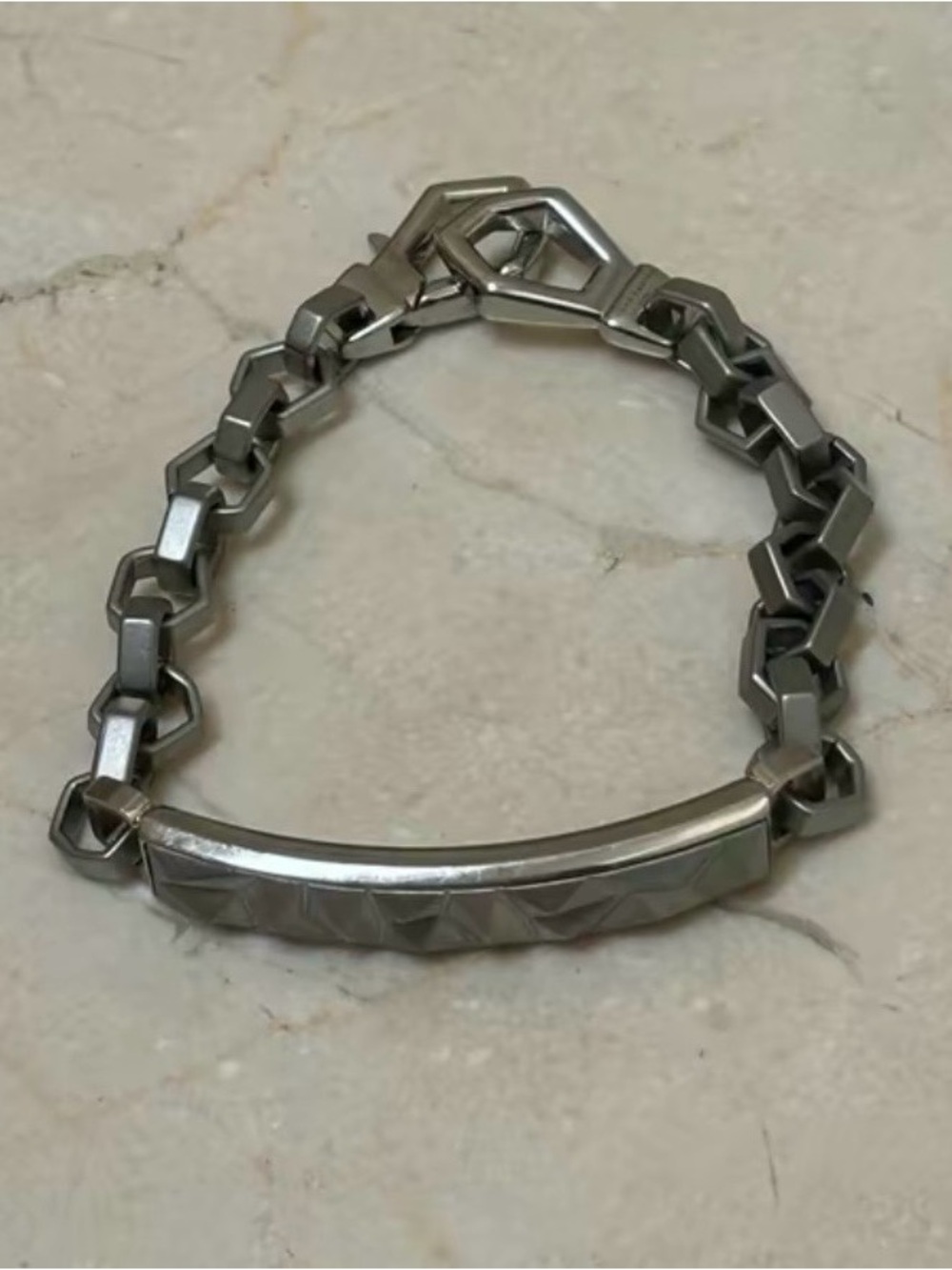 Men's Textured Stainless Steel ID Bracelet - Silver